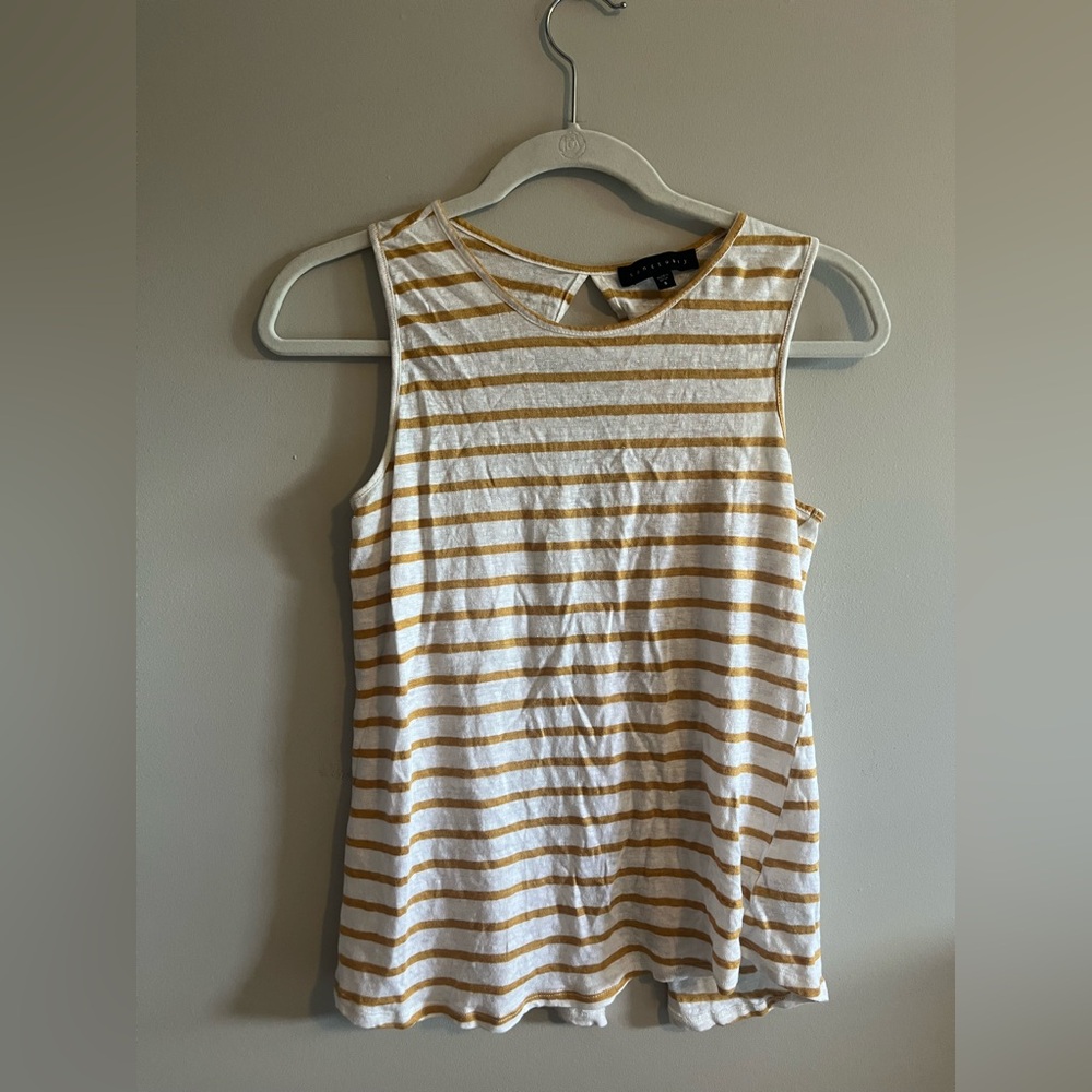 Sanctuary Anthropologie Linen Mustard White Striped Tank Top Size Small